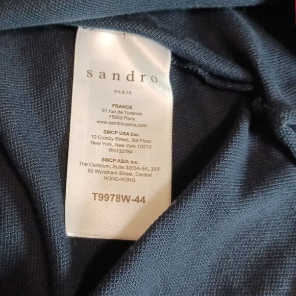 Sandro Paris  Polo Shirt Short Sleeve Navy Blue/ Black Medium - Picture 4 of 15